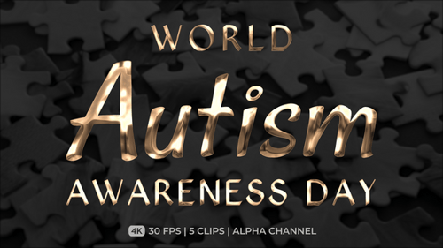Autism Awareness Day Golden Text Animation