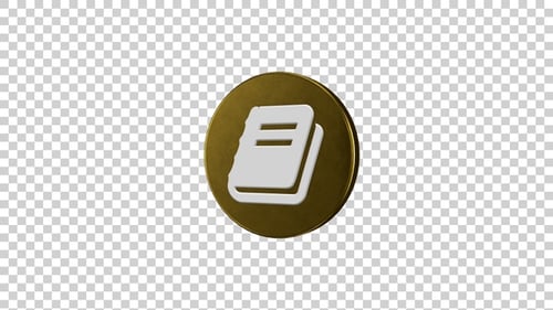 Golden Coin with White 3D Document Icon Spinning Loop