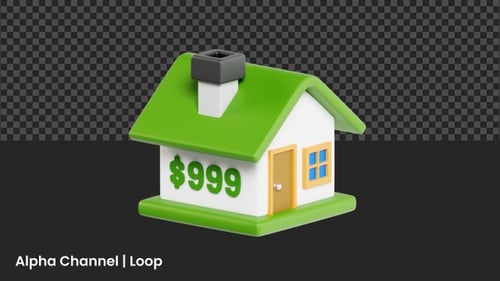 3D House Price Increase Animation | Alpha Channel