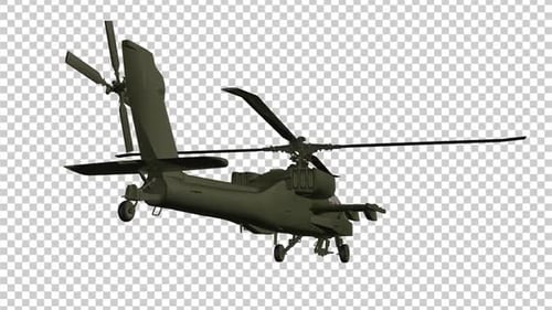 Military Helicopter - Flying Loop - Back Side Angle Closeup View - II - Alpha Channel