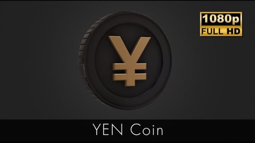 Animated Golden Yen Yuan Coin Rotating 3D Render