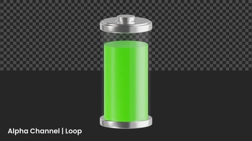 3D Battery Charge and Discharge Level Indicator Animation
