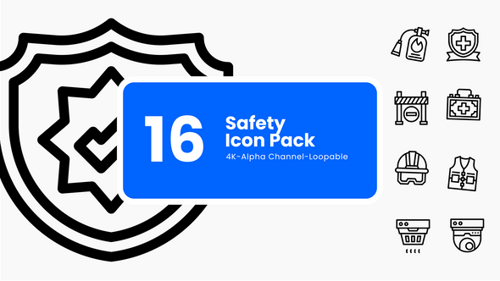 16 Animated Minimalist Line Art Safety Icons Pack