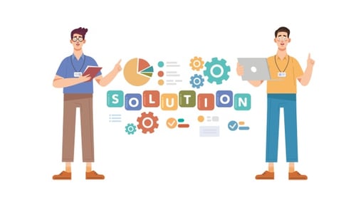 Animated Business Solution Reveal with Characters and Infographic Elements