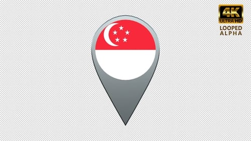 Animated 3D Map Pin with Singapore Flag