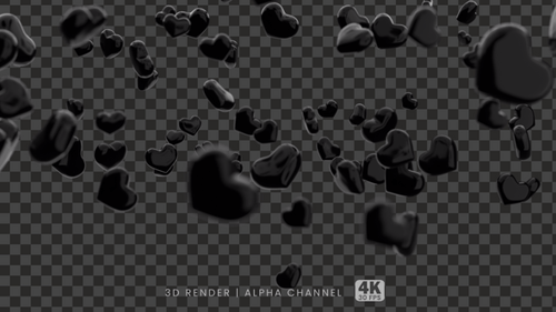 Falling Heart 3d Render Transparent Background Black Elegant Abstract Love Emotion