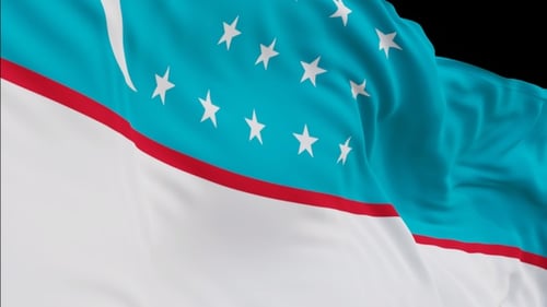 Waving Flag of Uzbekistan with Realistic Fabric Motion