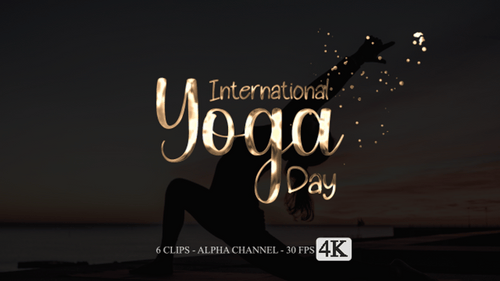Particle Reveal of International Yoga Day Text in Six Colors