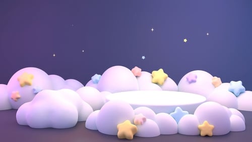 Animated 3D Night Sky Product Podium with Soft Clouds and Stars