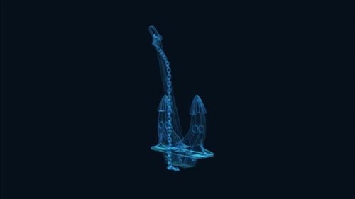 Holographic 3D Anchor Wireframe with Chain Rotating Animation