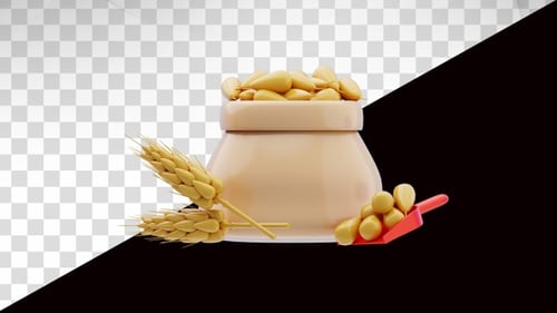 3D Animated Bag Filling with Golden Wheat Grain