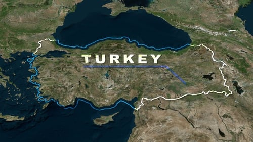 Animated Global Map Zoom and Turkey Country Outline Reveal