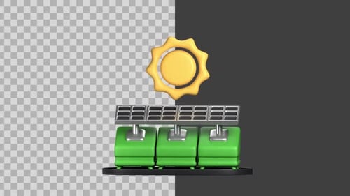 3D Solar Panel with Battery Storage Energy Animation