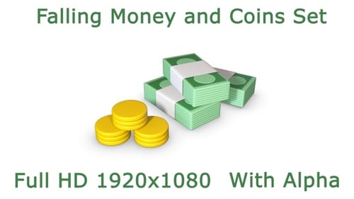 Falling 3D Money Stacks And Coins Set
