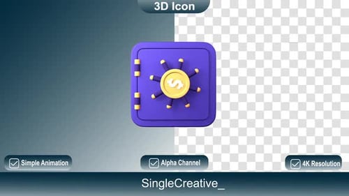 Animated 3D Safe Icon with Money Symbol