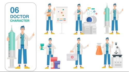 Animated Doctor Character with Medical and Science Elements