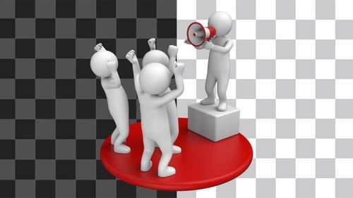 3D Animated Speaker with Megaphone Addressing a Crowd