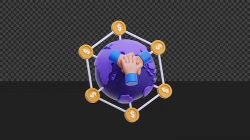 3D Animated Globe with Collaborative Hands and Financial Network