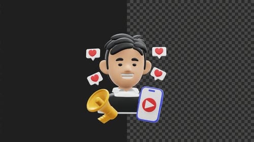 3D Influencer Marketing Icon Animation Transparent Background