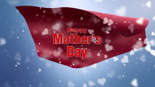 Red Fabric Banner Text Reveal with Floating Hearts