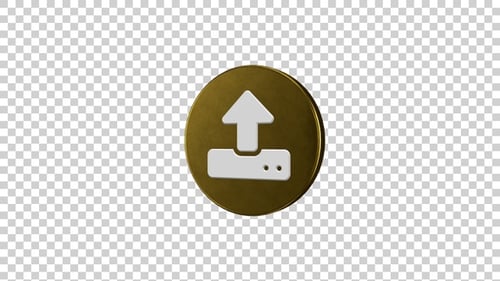 Rotating Golden 3D Upload Icon Animation with Alpha Channel