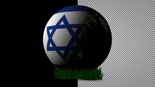 Transparent Animation with Earth on grass and Israel flag, Alpha Channel, Looped