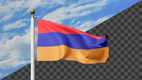 Realistic Armenian National Flag Waving on a Pole Animation