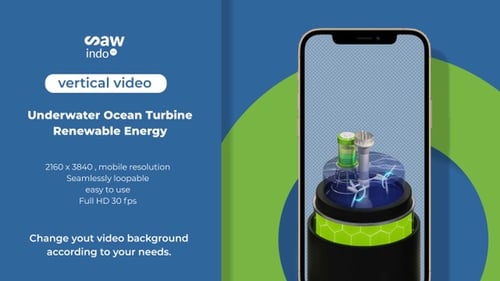Underwater Ocean Turbine – Renewable Energy 3D Animation Loop Vertical 4 K Transparent