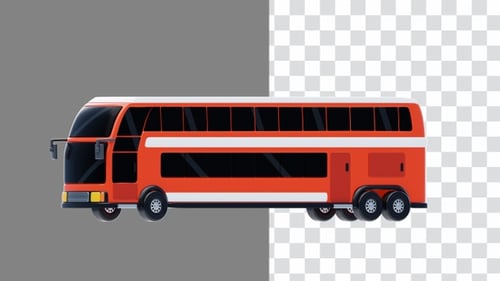 3D-Animation eines orangefarbenen Doppeldeckerbusmodells | Lebendiger Stadtverkehr | Alpha Channel