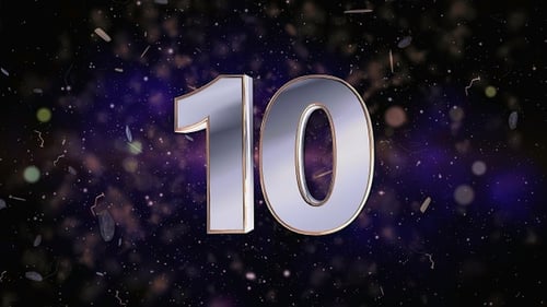 Metallic 3D Countdown with Particle Explosion and Space Background
