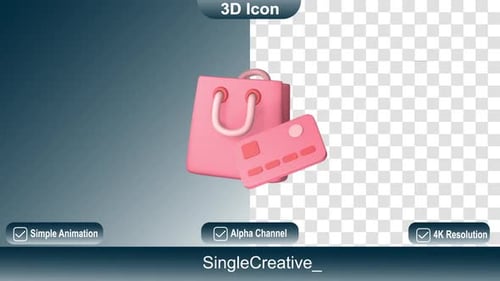 Animated 3D Shopping Bag and Credit Card Icon