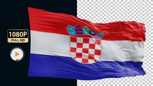 Realistic Waving Flag of Croatia Against a Black Background