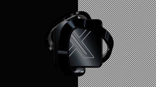Rotating X Twitter Button in Original Style, Alpha Channel, Unique Design, Exclusive, 3D Render