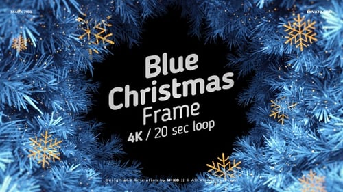 Animated Blue Christmas Frame with Golden Snowflakes