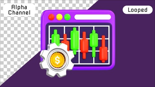 3D Financial Trading Dashboard Gear Animation | Alpha Channel