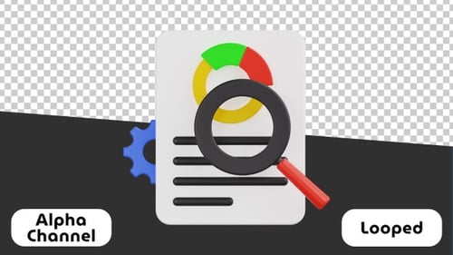 3D Animated Data Analysis Icon with Magnifying Glass