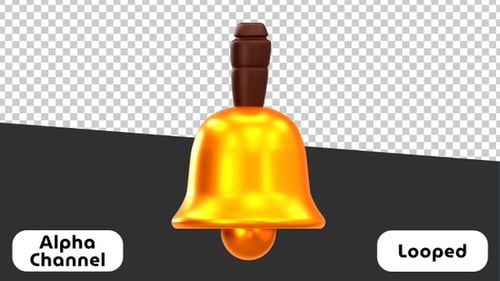 3D-Animation einer klingelnden goldenen Handglocke mit Holzgriff | Alpha Channel
