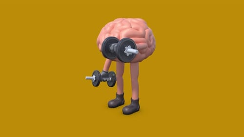 3D Brain Character Lifting Dumbbells Mental Workout Animation