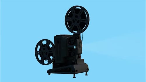 Vintage 3D Film Projector with Spinning Reels and Light Beam