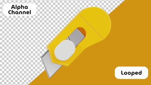 3D-animiertes Cuttermesser mit gelbem Design | Alpha Channel