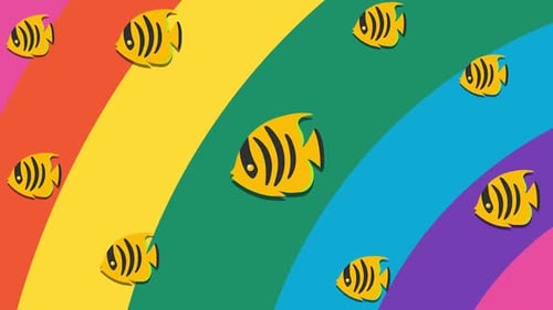 Colorful Flat Design Fish and Rainbow Transition