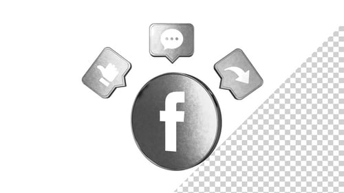 Animated 3D Facebook Social Media Icons with Like Comment Share