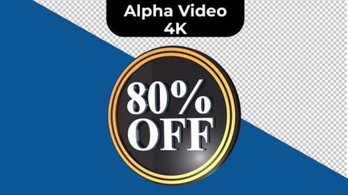 3D Rotating Discount Badge with 80% OFF Text