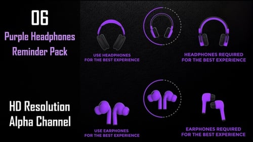 Animated Purple Headphones and Earphones Reminder Pack