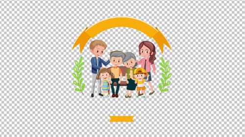 Flat Design Family Portrait Animation with Ribbons