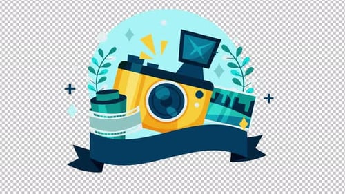 Animated Flat Design Photography Camera and Film Illustration