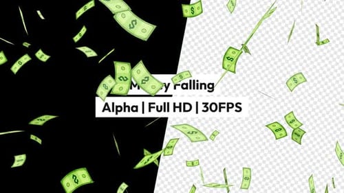 Falling Green Money with Alpha Channel Animation