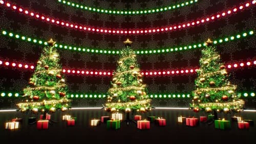 Animated Christmas Trees with Gifts and Festive Lights