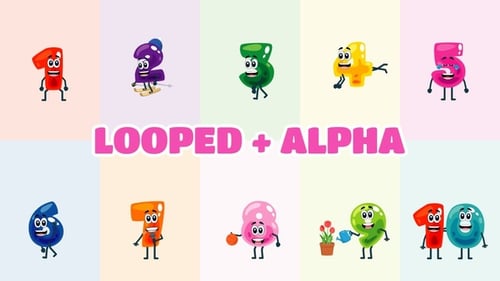 Animated Cartoon Numbers Counting and Performing Actions