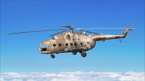 Military Camouflaged Helicopter Flying with Alpha Channel Animation